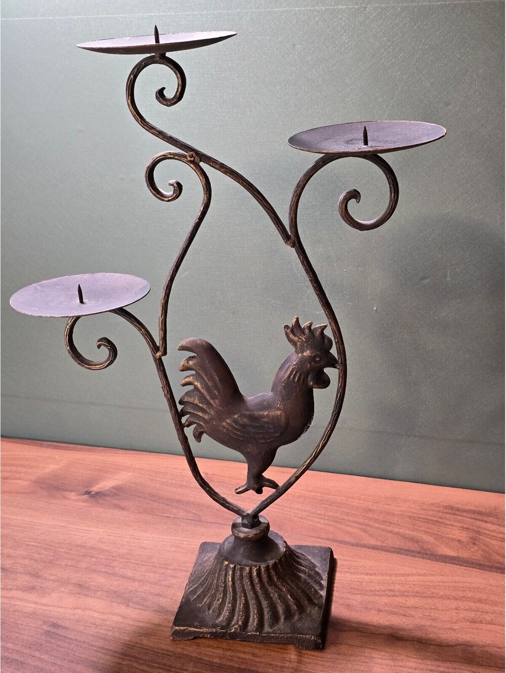 Vintage Wrought Iron Rooster Candelabra 17 Inch 3 Tier Farmhouse Candle Holder